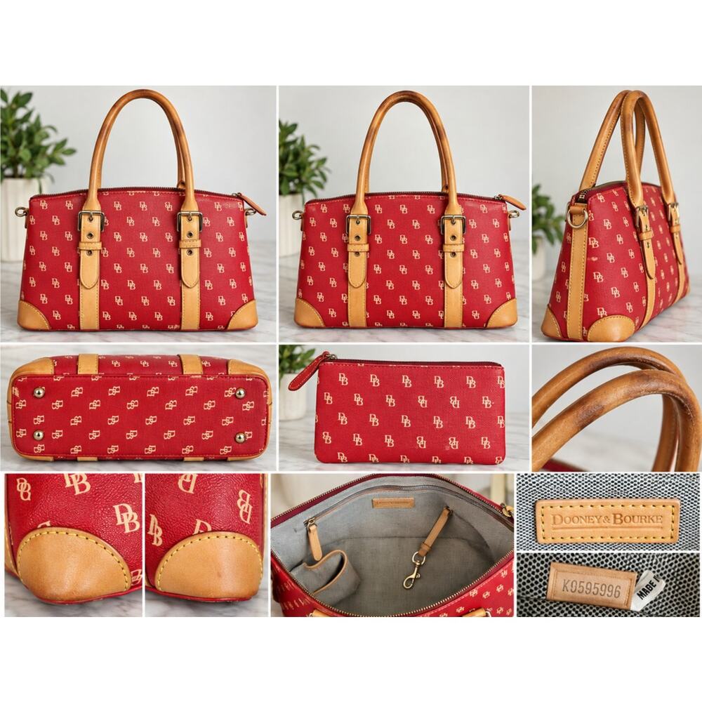 Dooney & Bourke Vintage Y2K Signature DB Monogram Red Satchel + Pouch - Picture 2 of 3